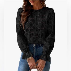 CUPSHE Women Eyelet Long Sleeve Top~Black~Medium~New With Tags~$36